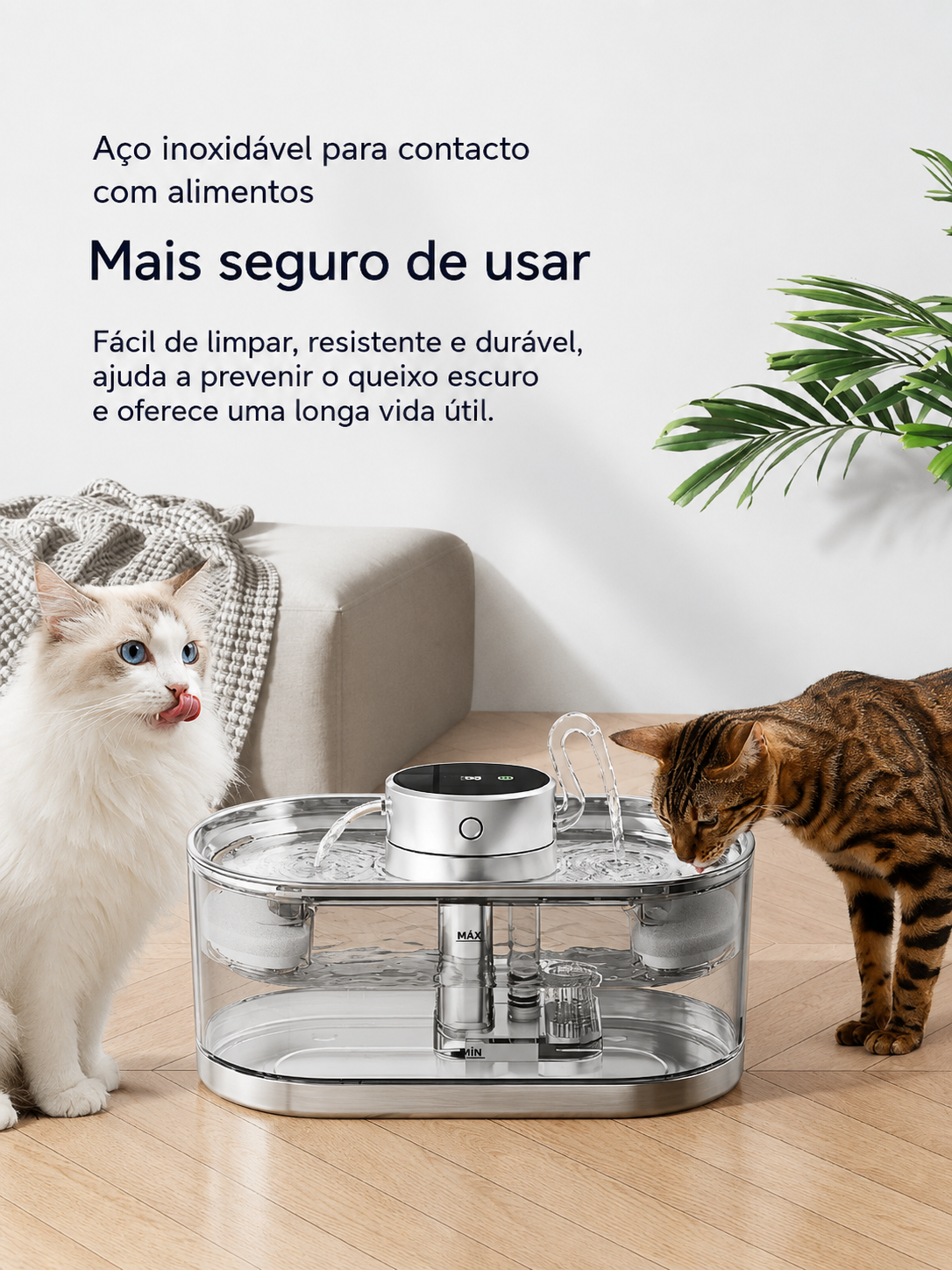 Nekoa Crystal™ – Fonte Inteligente Premium em Aço Inoxidável (Sem Fios)