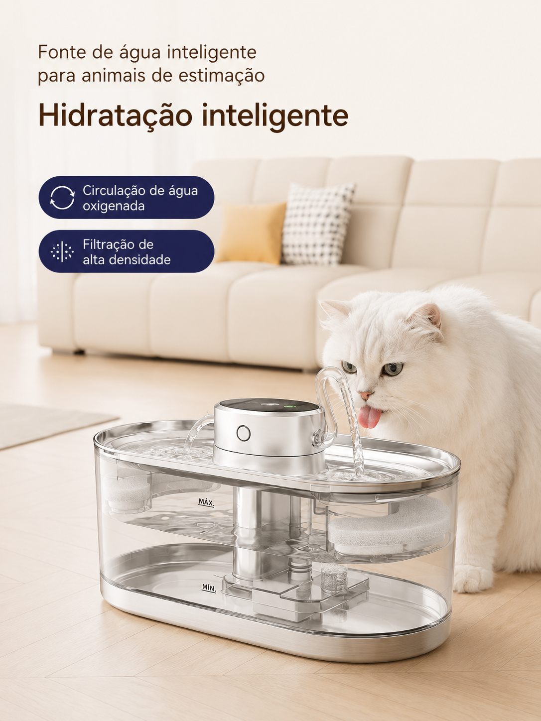 Nekoa Crystal™ – Fonte Inteligente Premium em Aço Inoxidável (Sem Fios)